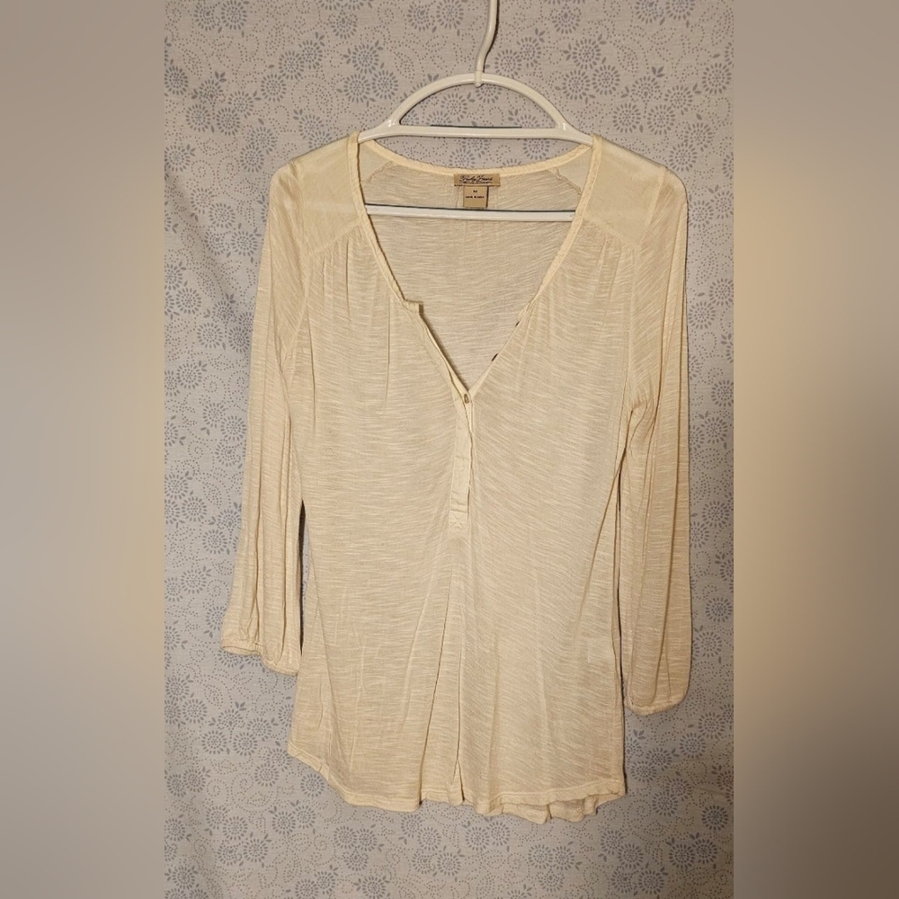 Lucky Brand Women's Semi-sheer Henley Blouse ~ Large/ Ivory